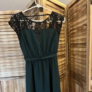 Forest green & black lace dress